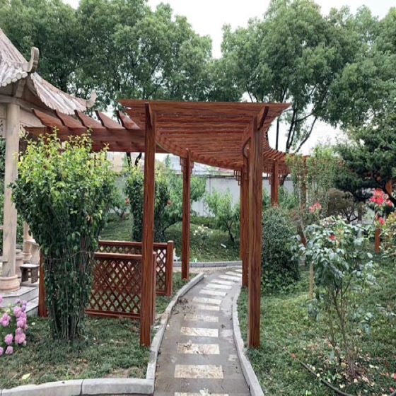 西藏新中式铝合金廊架制作厂家 别墅庭院景观铝制遮阳亭子定制
