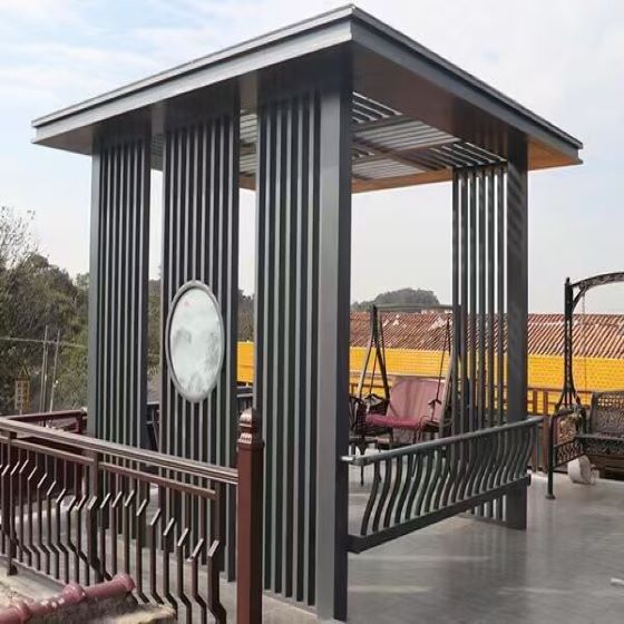 重庆新中式露台铝合金电动百叶凉亭别墅露天阳台简欧凉亭厂家可上门测量安装